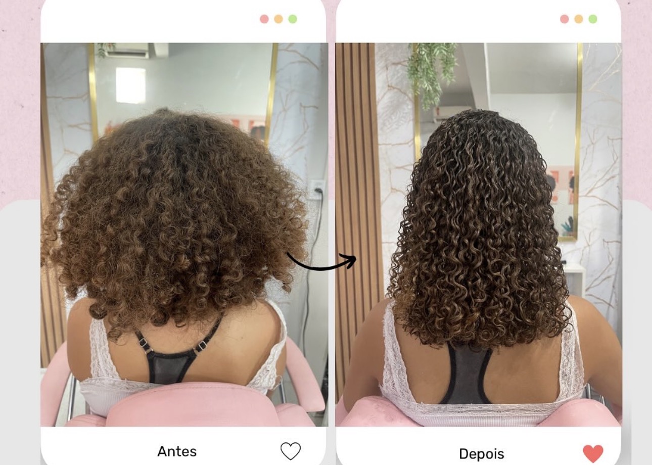 Antes e depois de Soltura de Cachos — volume reorganizado, definição preservada, o cacho continua cacho